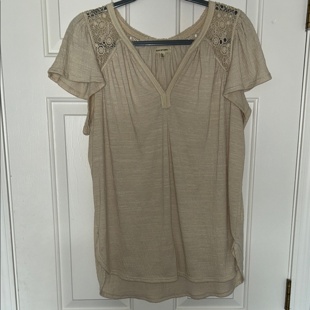 Max Studio Elegant Beige Lace Accent Women's Top